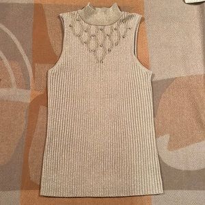 NWT designer rhinestone shimmer sleeveless mock turtleneck, M